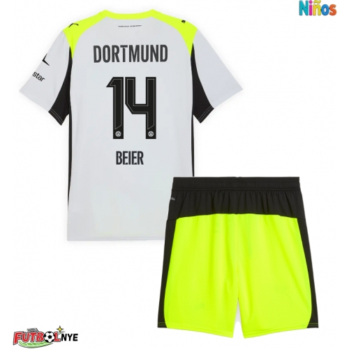 Camiseta Borussia Dortmund Maximilian Beier #14 Visitante Equipación para niños 2025-26 manga corta (+ pantalones cortos)